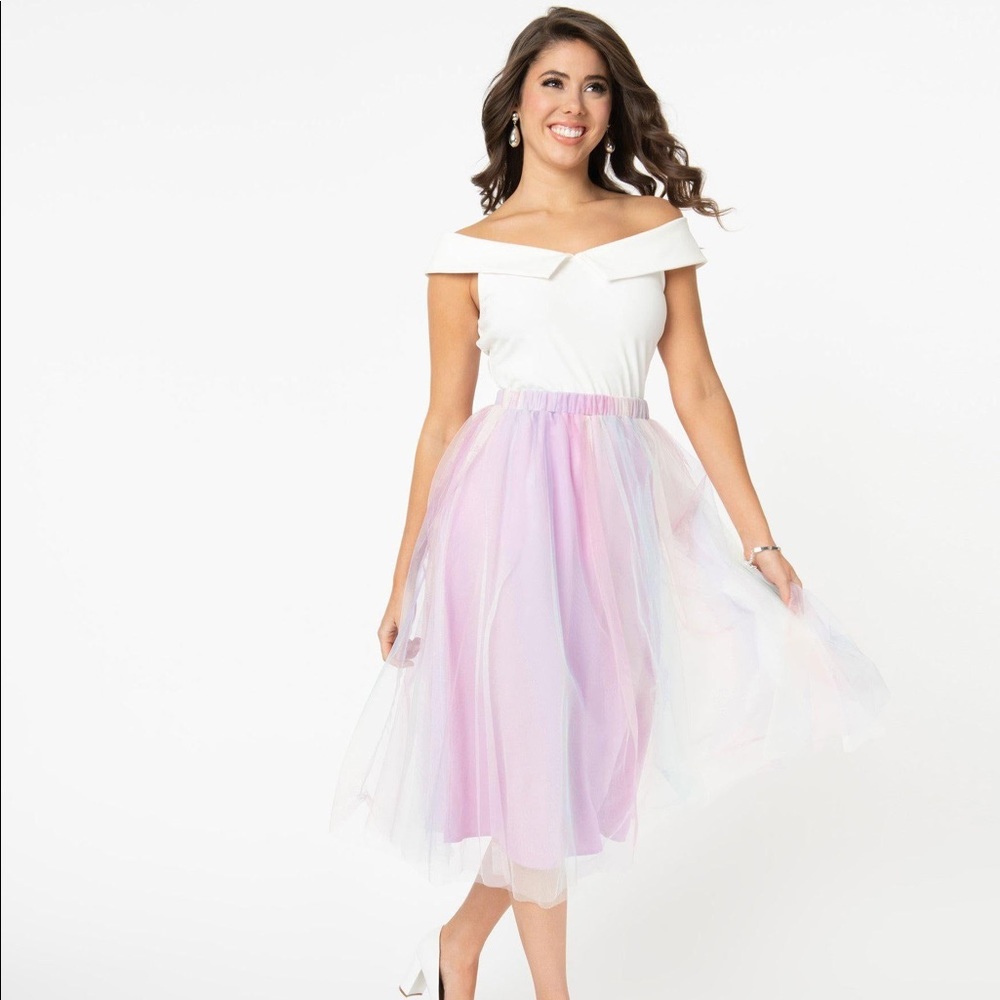 Pastel rainbow tulle pleated skirt. New without tags.